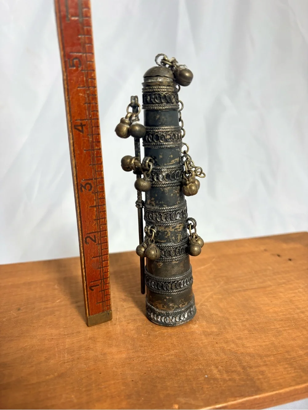 Antique Bedouin Brass Kohl Makeup Container With Needle Applicator